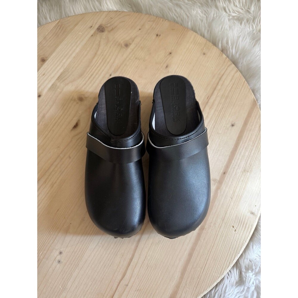 Bjork black leather clogs
